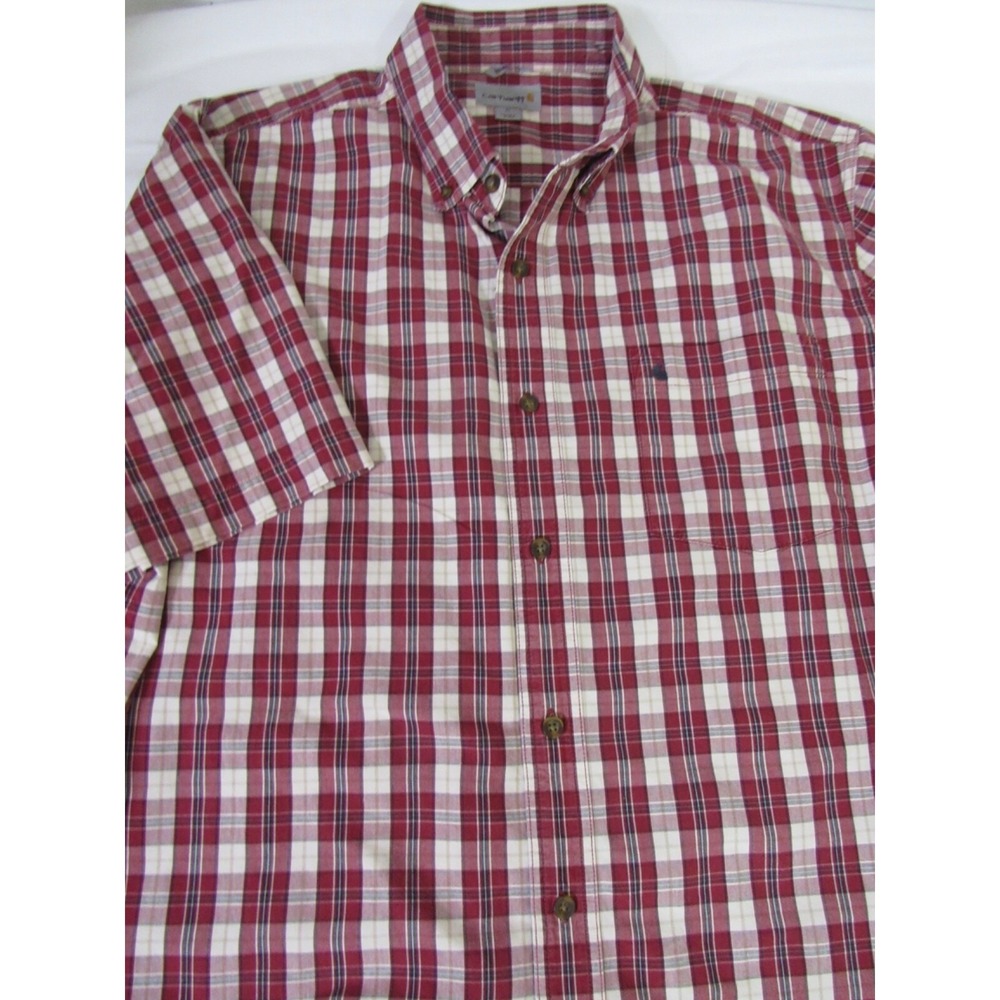 Carhartt Cotton Shirt Men's XL Red Plaid Work Wear‎ Short Sleeve Button Down